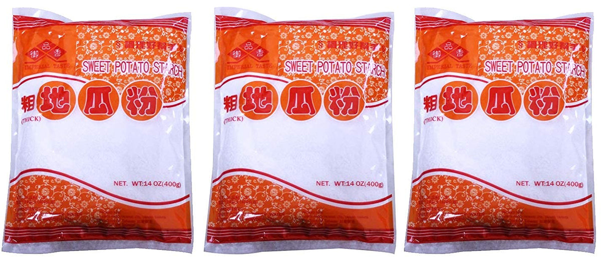 Imperial Taste coarse sweet potato starch powder 3-pack packaging for versatile thickening.