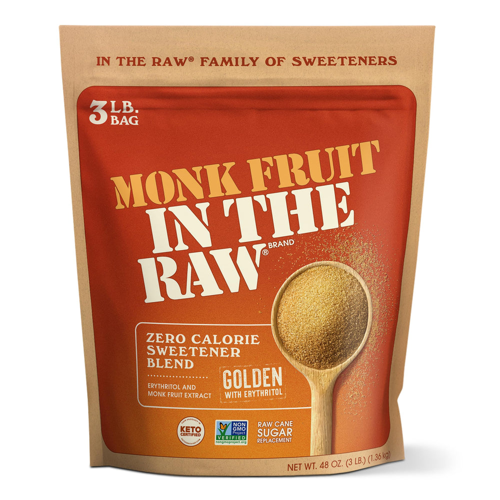 IN THE RAW Golden Monk Fruit pour: 1:1 sugar substitute for baking and beverages.