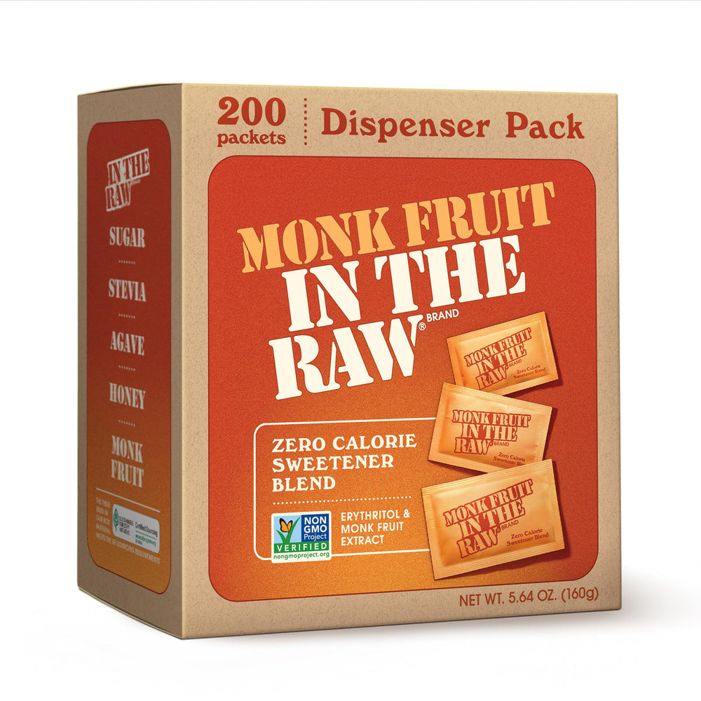 IN THE RAW Monk Fruit Packets dissolve in coffee for zero-calorie sweetness