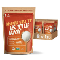 IN THE RAW monk fruit unflavored 1lb pack bags for keto-friendly sweetness.