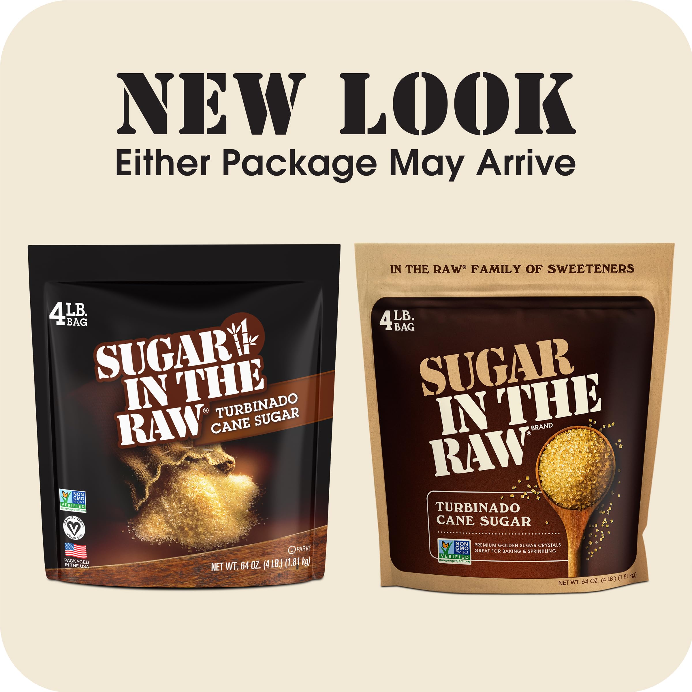 IN THE RAW non-GMO, vegan, kosher, gluten-free certifications on packaging