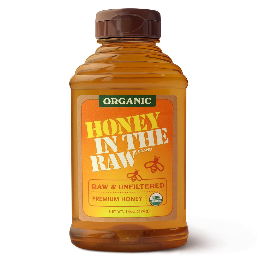 IN THE RAW Organic Honey In The Raw bottle pour for effortless drizzle in tea and yogurt