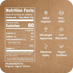 IN THE RAW Organic Light Agave Nectar bottle label close-up showing organic purity