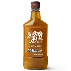 IN THE RAW Organic Light Agave Nectar bottle pour for beverages and baking