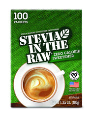 IN THE RAW Stevia packets box for zero-calorie sweetness.