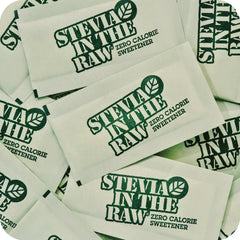 Closeup of IN THE RAW Stevia packets highlighting convenient sweetener