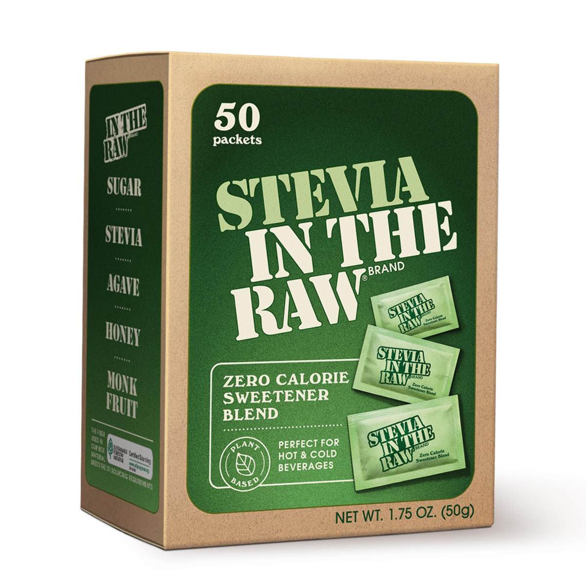 IN THE RAW Stevia packets in a coffee mug for zero-calorie sweetness