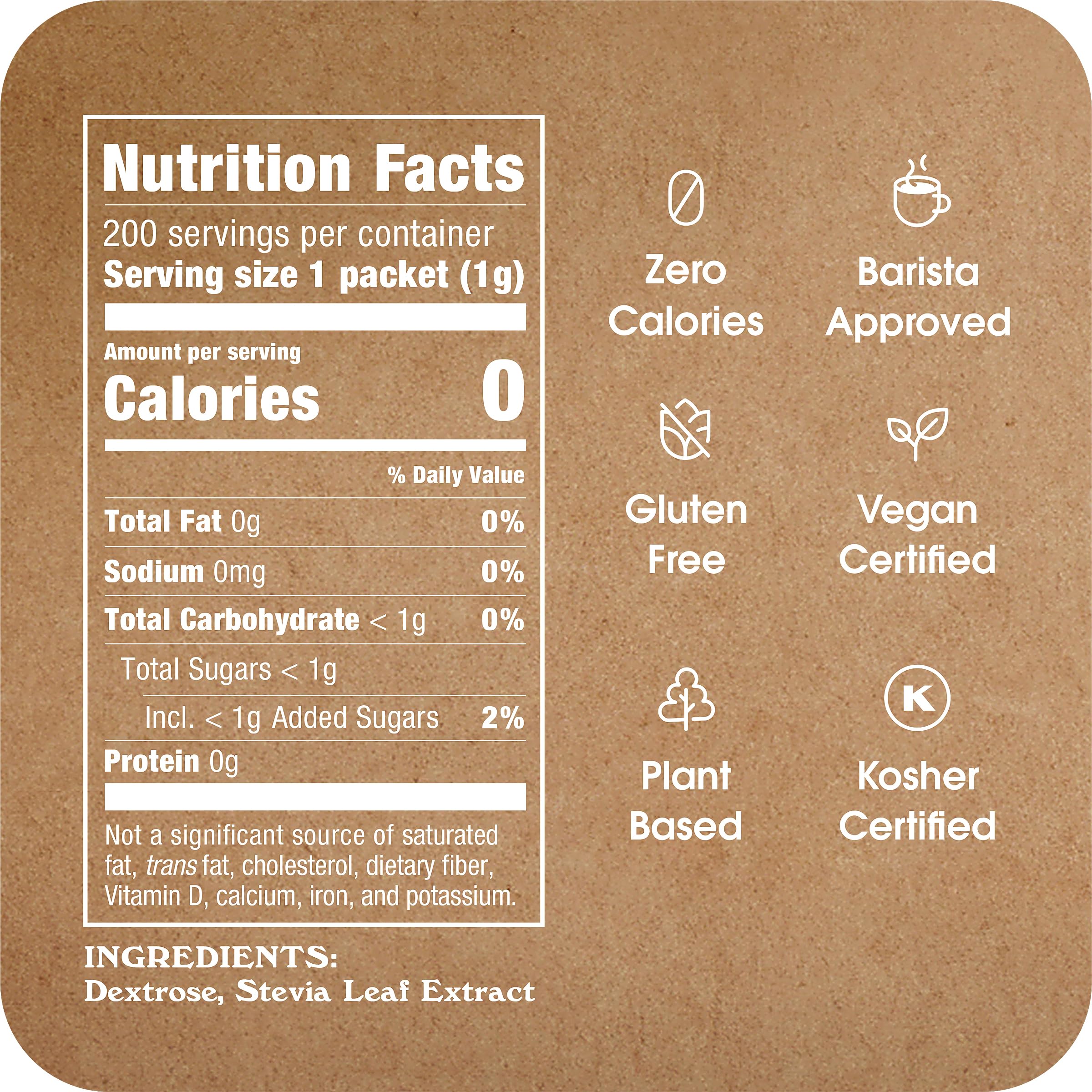 IN THE RAW Stevia packets on a kitchen shelf for daily use