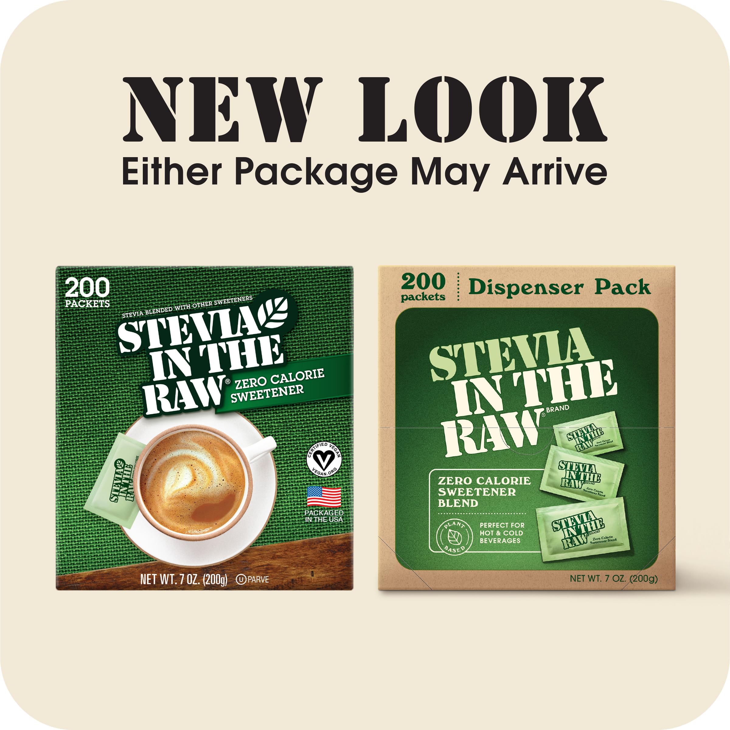 IN THE RAW Stevia packets highlighted as zero calorie sweetener