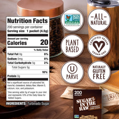IN THE RAW stevia-packets provide zero-calorie sweetness for tea and coffee.