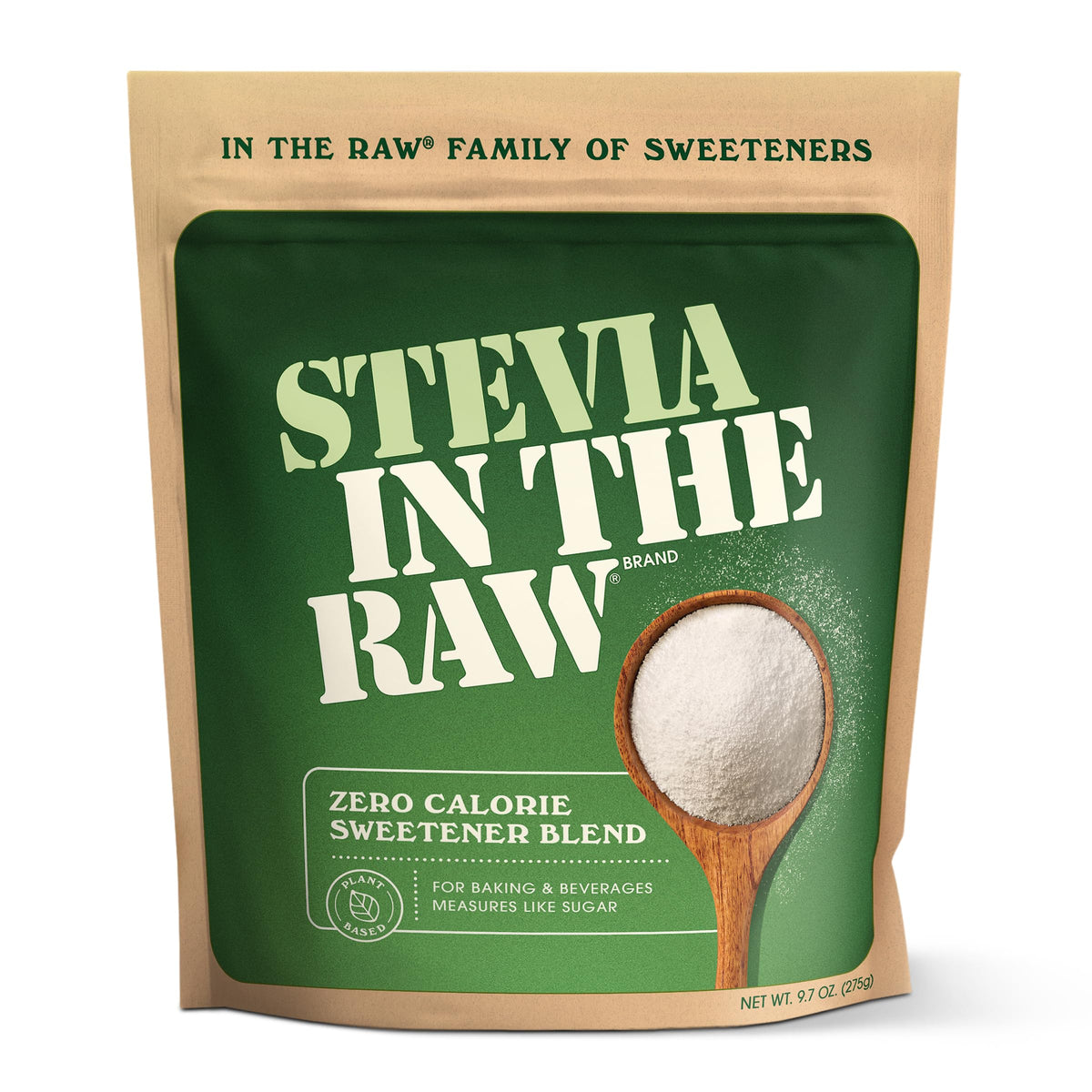 IN THE RAW Stevia sweetener bottle, ideal for calorie-free baking.