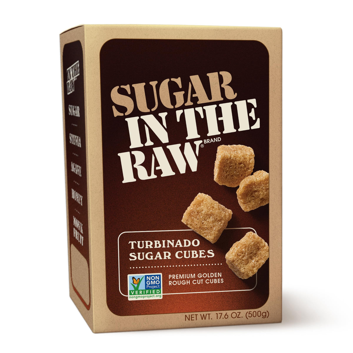 IN THE RAW Turbinado Sugar Cubes rough-cut close-up for natural sweetness in beverages