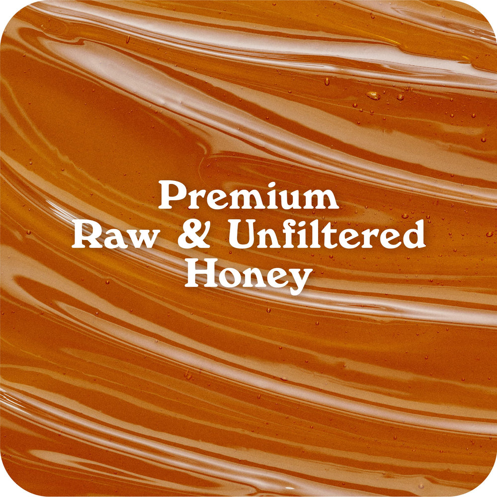 IN THE RAW wildflower honey closeup showing amber color and floral aroma.