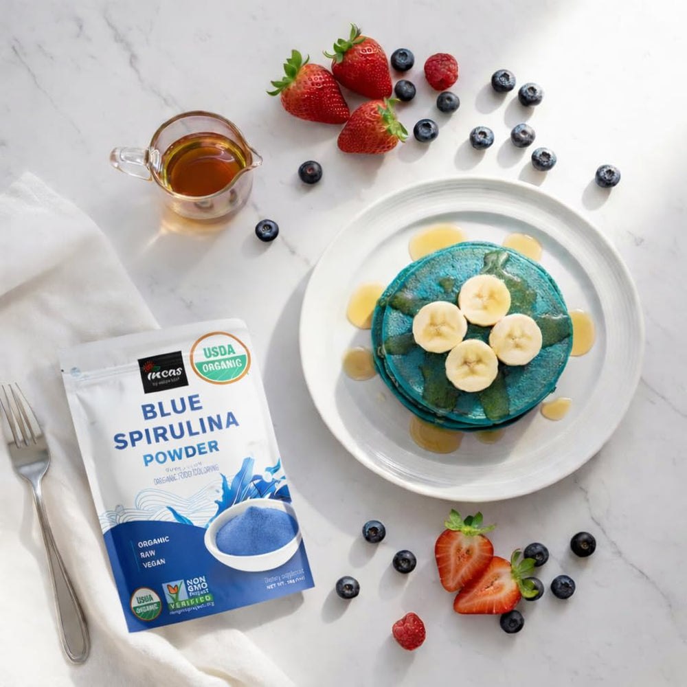 Incas Blue Spirulina natural coloring for drinks and desserts