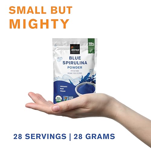 Incas Blue Spirulina powder scoop with measuring for a smoothie bowl
