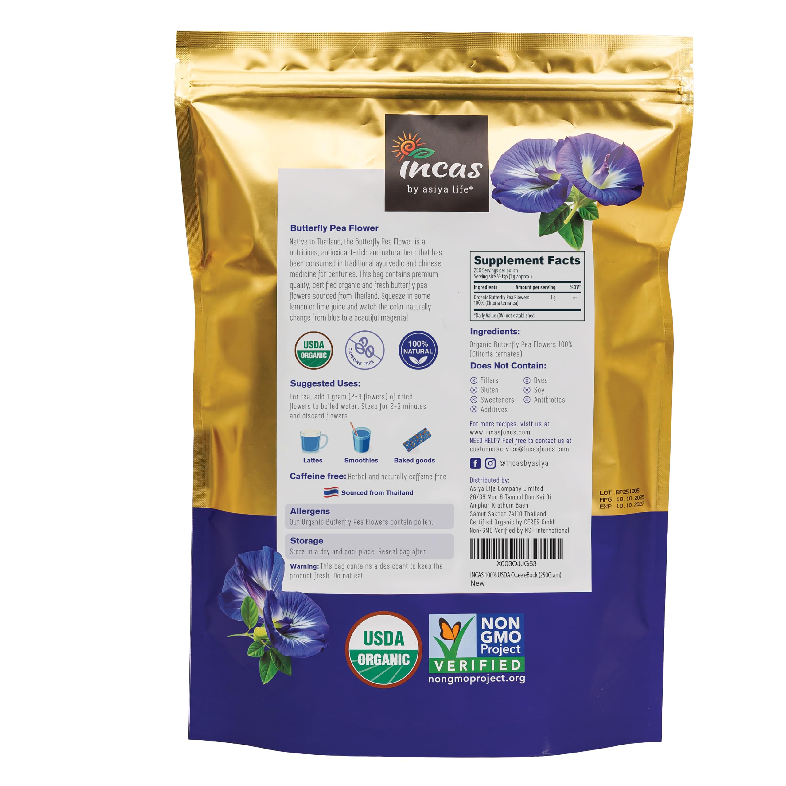 Incas butterfly pea flower free ebook card included