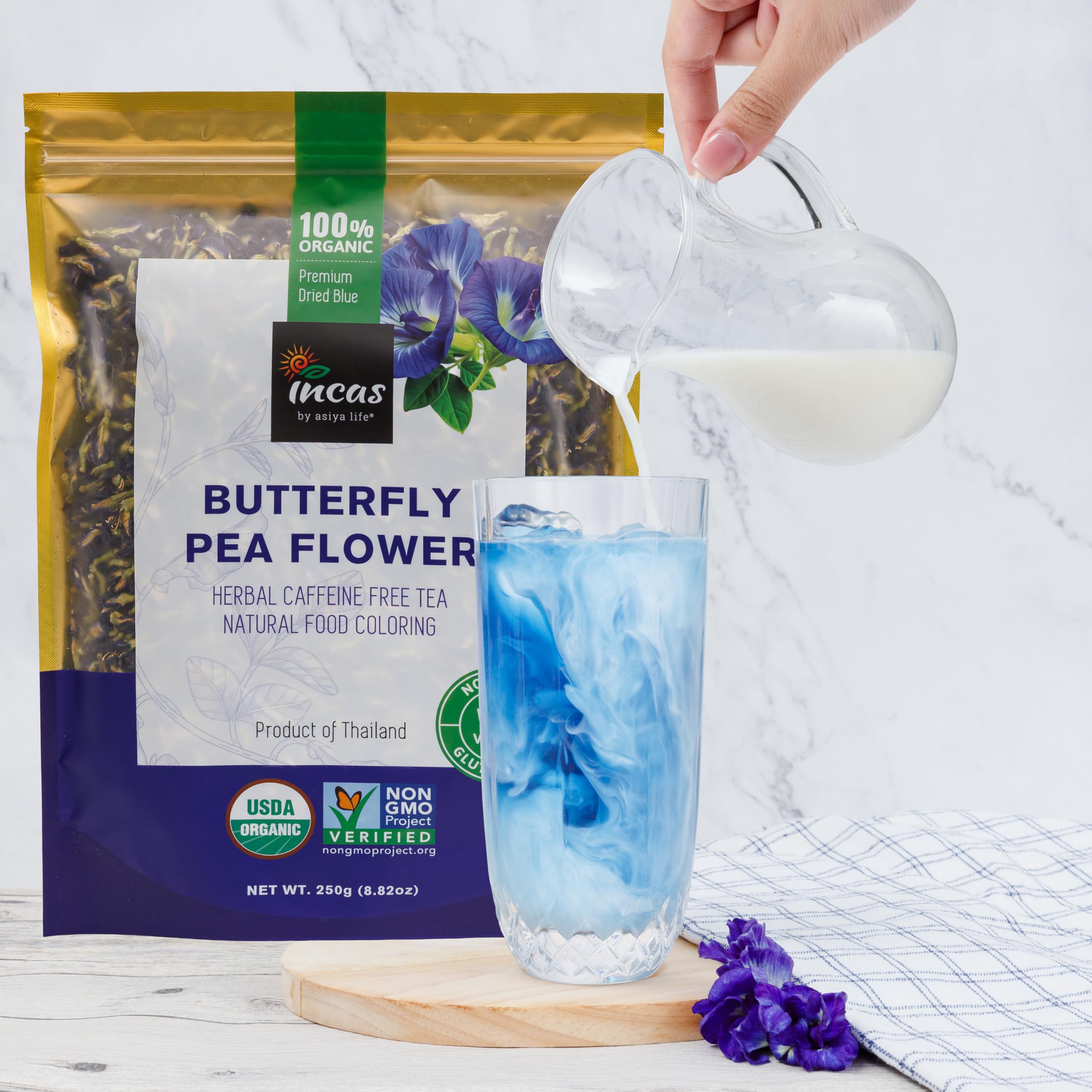 Incas butterfly pea flower organic label, USDA Organic