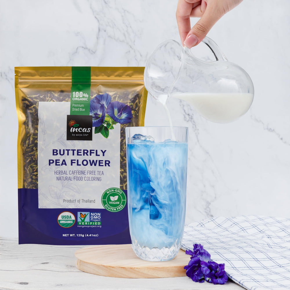Incas by Asiya Life butterfly pea tea with included free eBook.