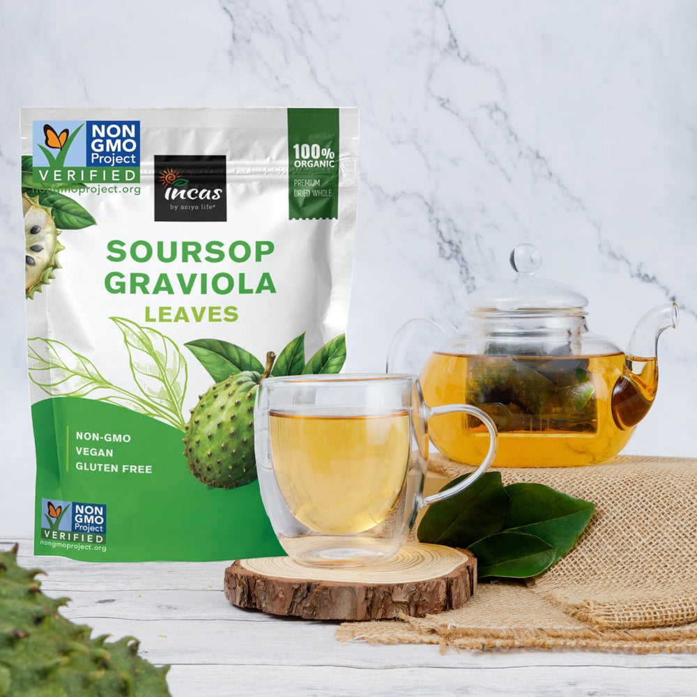 Incas by Asiya Life brewed soursop tea in a cup with tropical aroma
