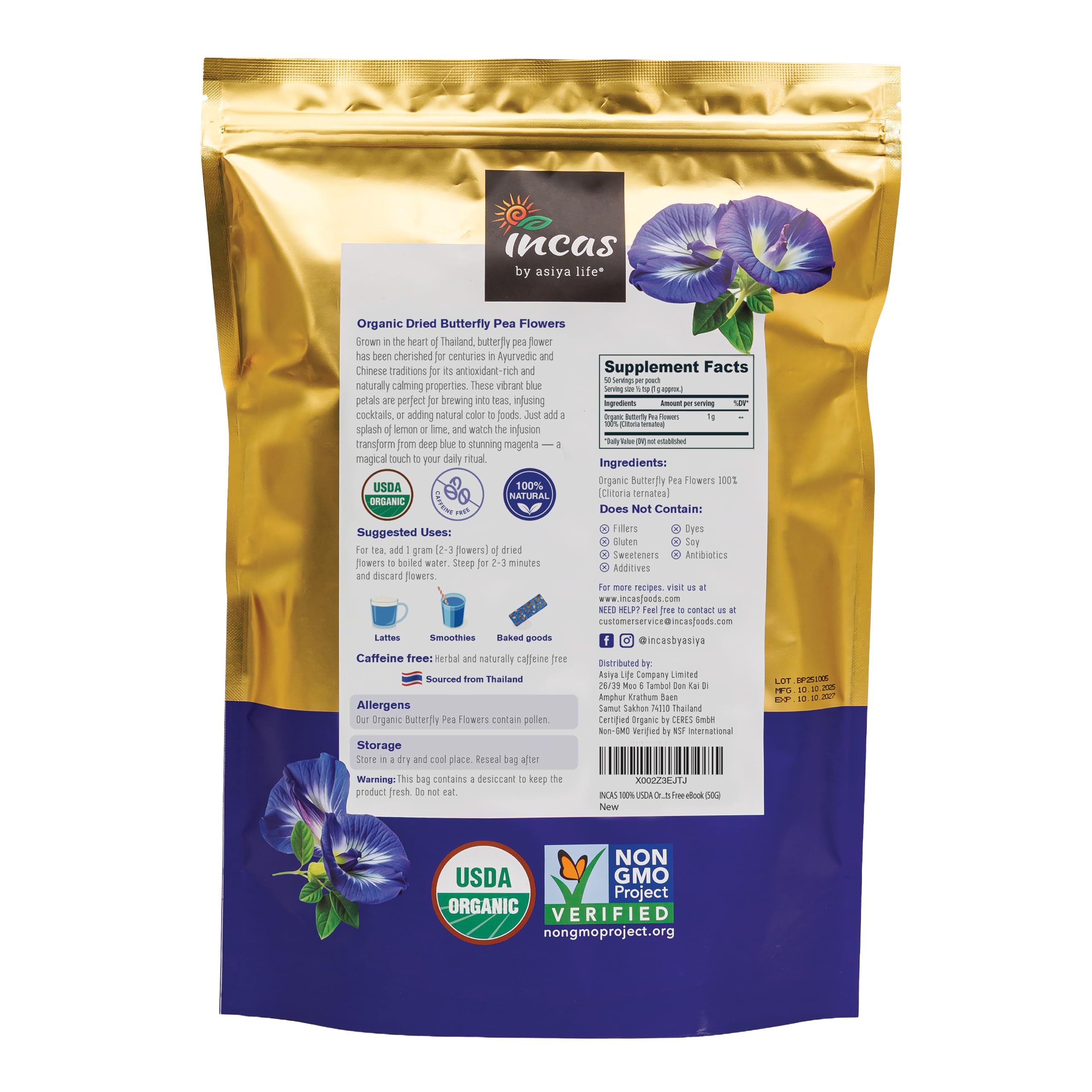 Incas by Asiya Life butterfly pea flower eBook included with purchase.