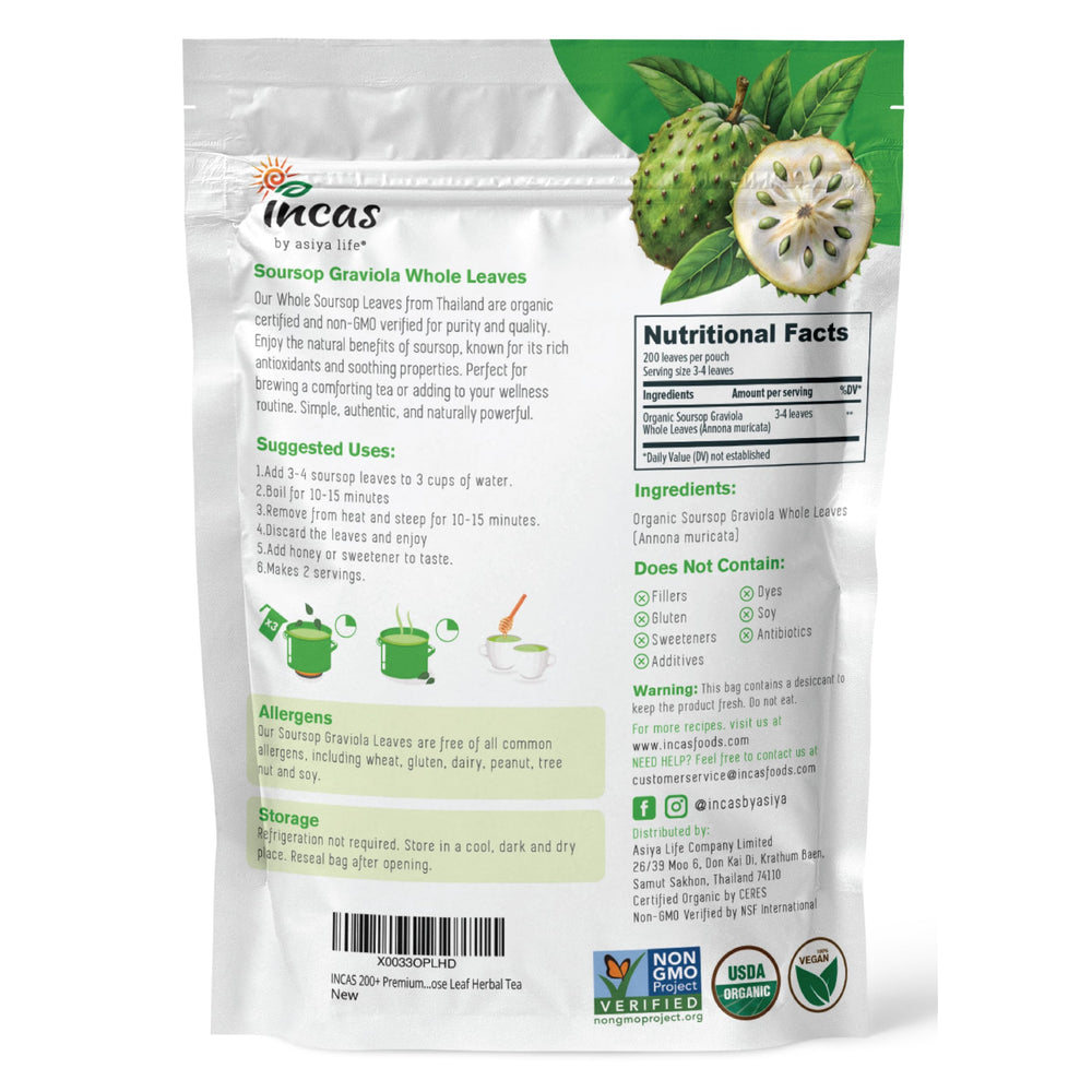 Incas by Asiya Life soursop leaves closeup with natural texture for infusion