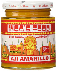 Inca's Food Aji Amarillo paste jar front view with vibrant color.