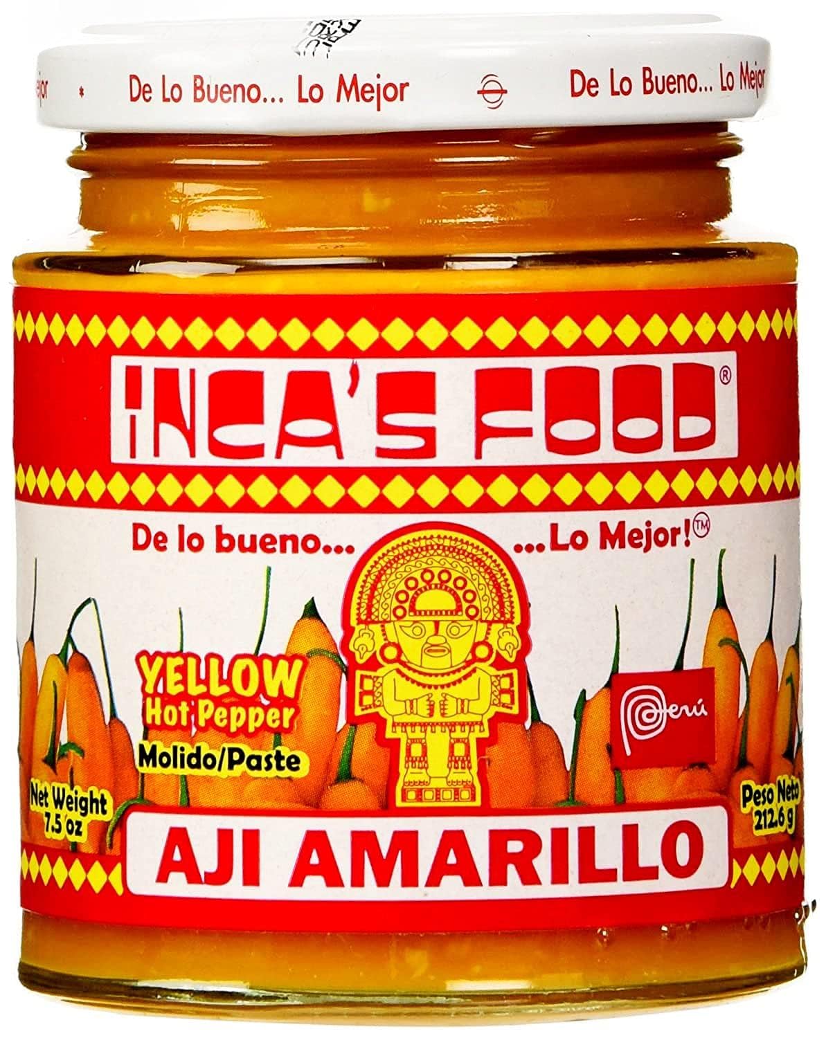 Inca's Food Aji Amarillo paste jar, top view, vibrant color ready to flavor sauces.