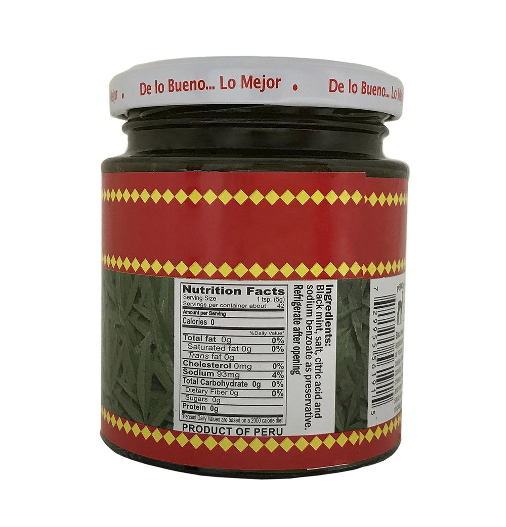 Close-up of Huacatay paste label showing Peruvian herb origins and packaging.