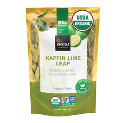 Incas Kaffir lime leaves in bag front for authentic Thai flavor