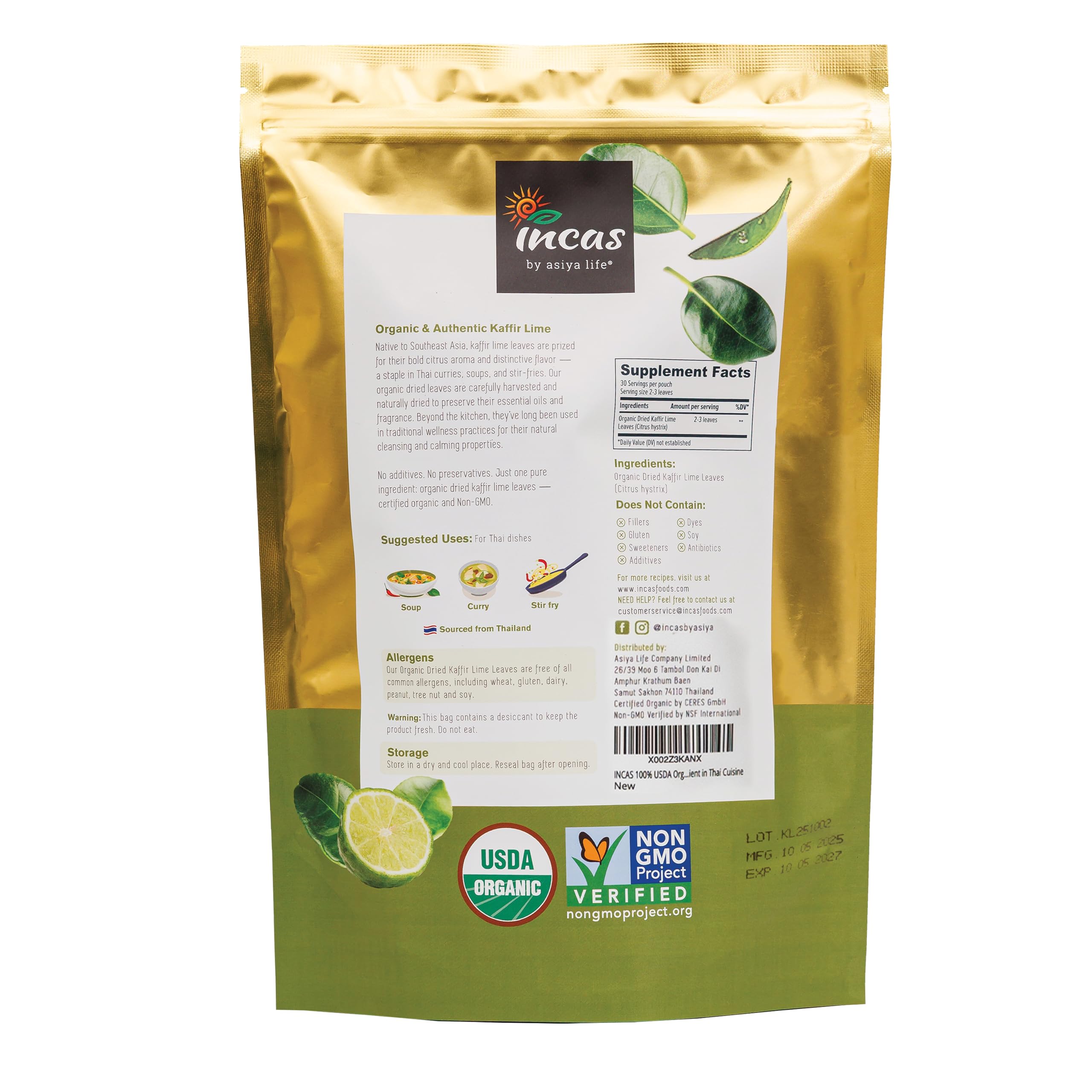 Incas Makrut Lime Leaves resealable bag preserves freshness between uses