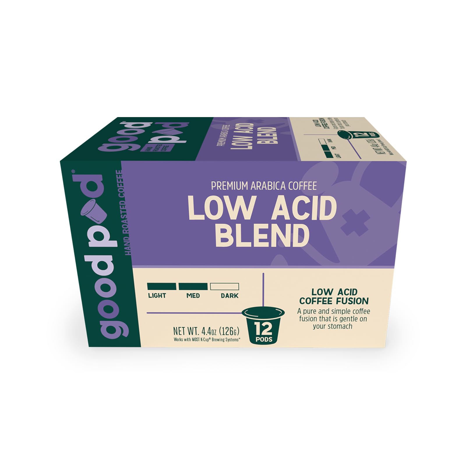 INDEPENDENCE COFFEE CO. goodPOD low acid blend pod close-up with smooth finish and aroma.