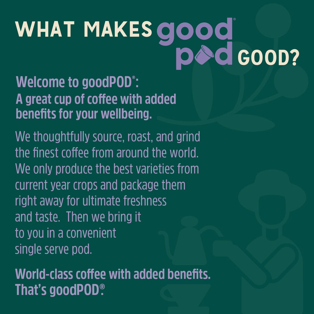 INDEPENDENCE COFFEE CO. goodPOD steaming cup emphasizes ready-to-brew convenience.