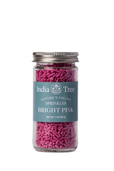 India Tree Bright Pink Sprinkles jar label highlights allergen-free status.