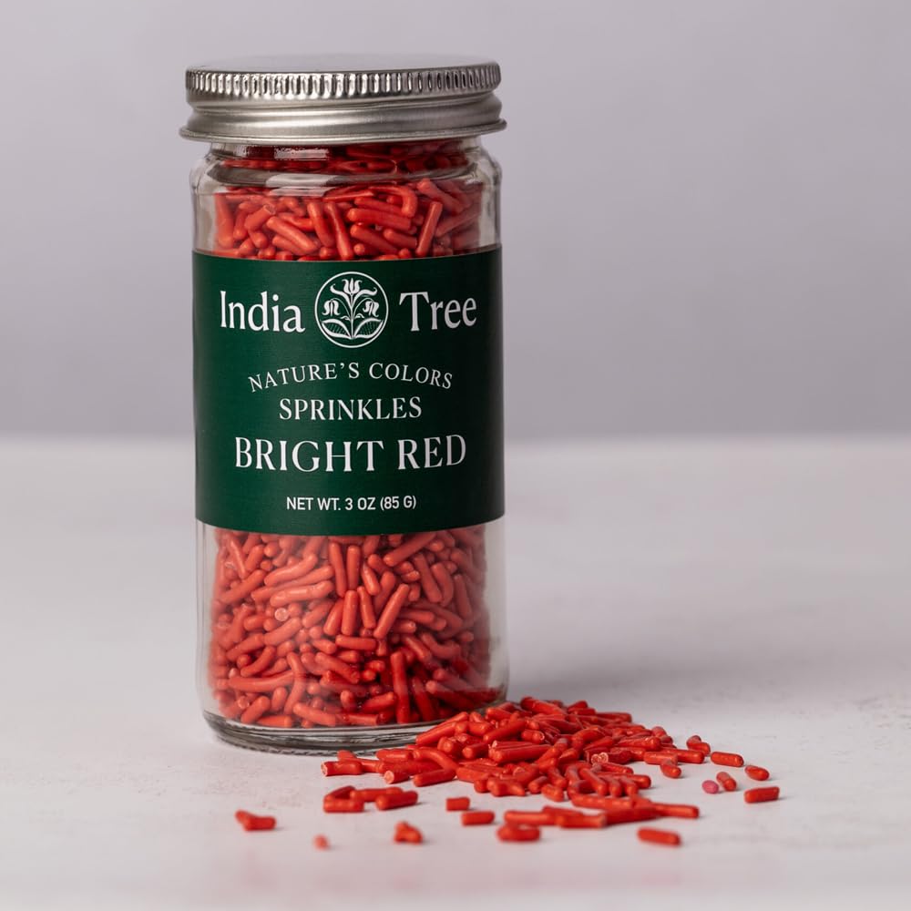 India Tree Bright Red Sprinkles jar closeup showing plant-based color