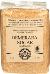 India Tree Demerara Sugar 16oz pack showing large crystals for topping.