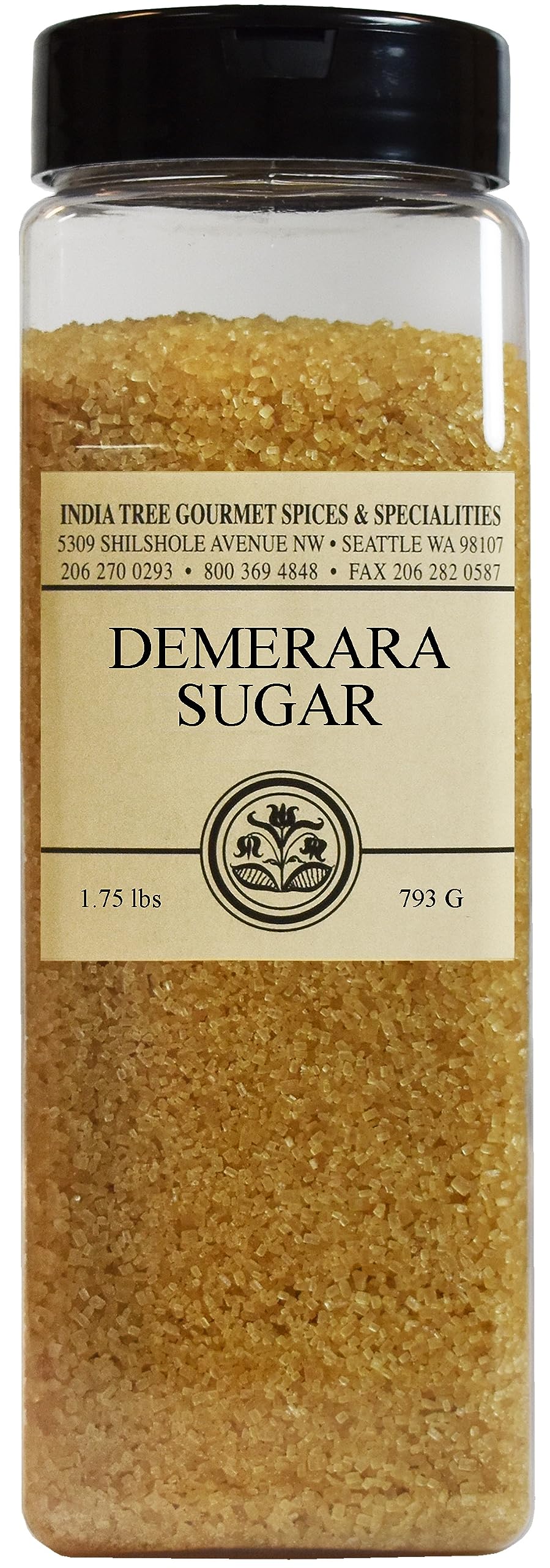 India Tree Demerara sugar crystal close-up showing large golden crystals and rich molasses depth