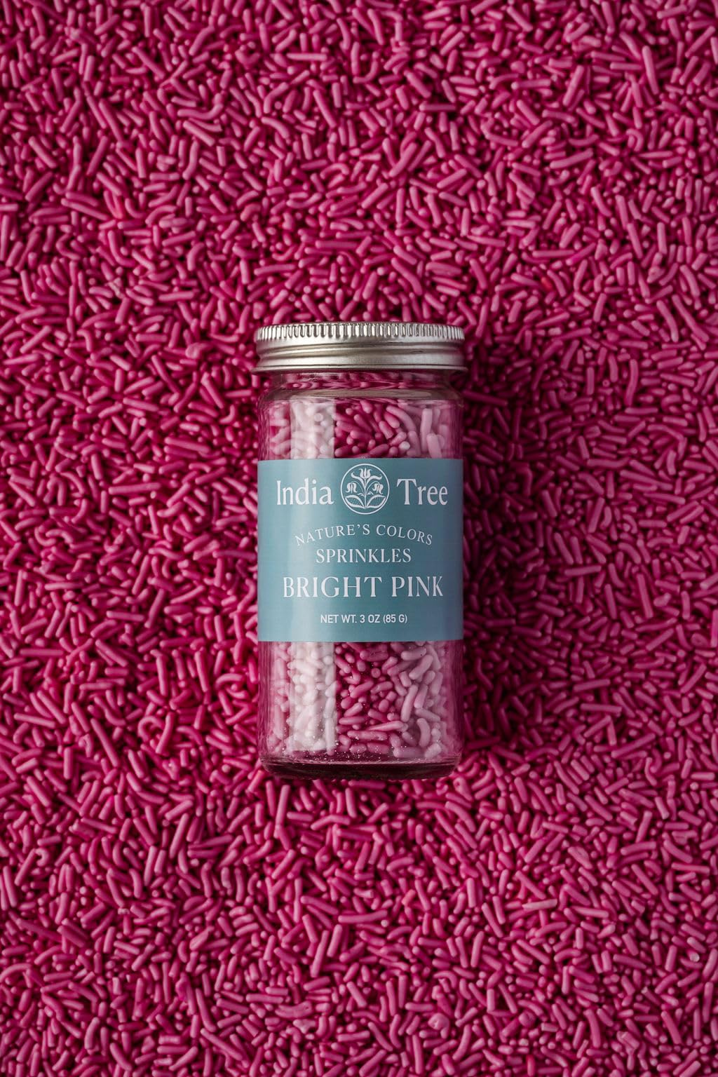 India Tree Bright Pink Sprinkles close-up shows beet juice color.