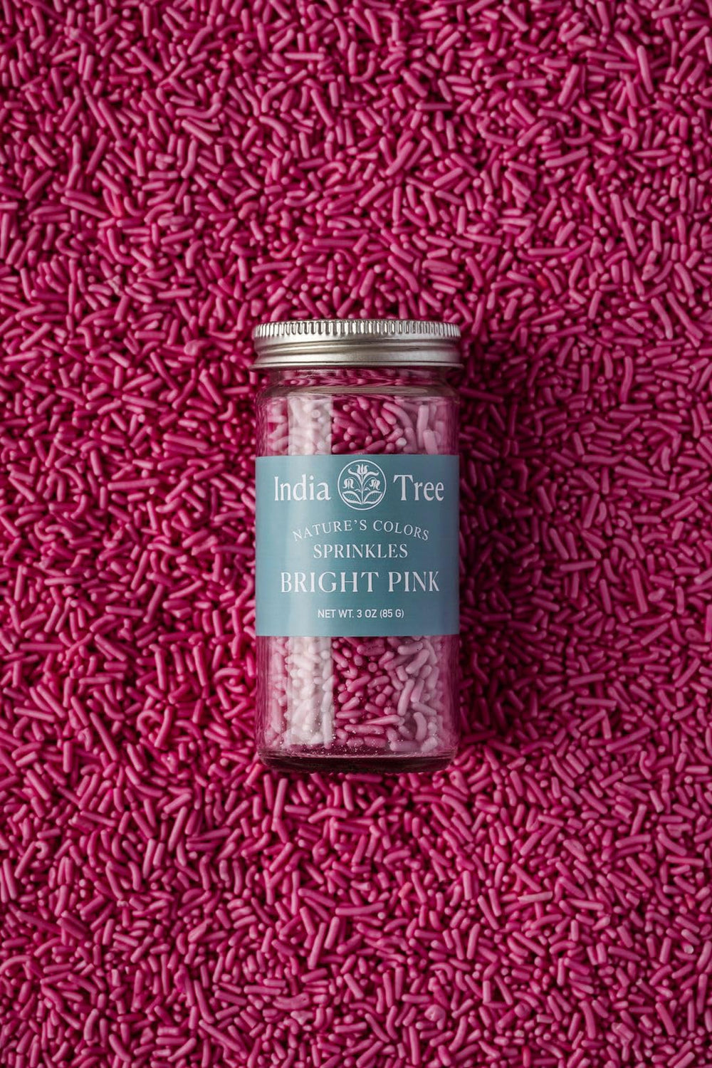 India Tree Bright Pink Sprinkles close-up shows beet juice color.