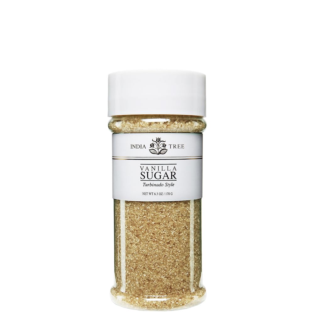 India Tree Vanilla Sugar jar with label, ideal for baking aromas.