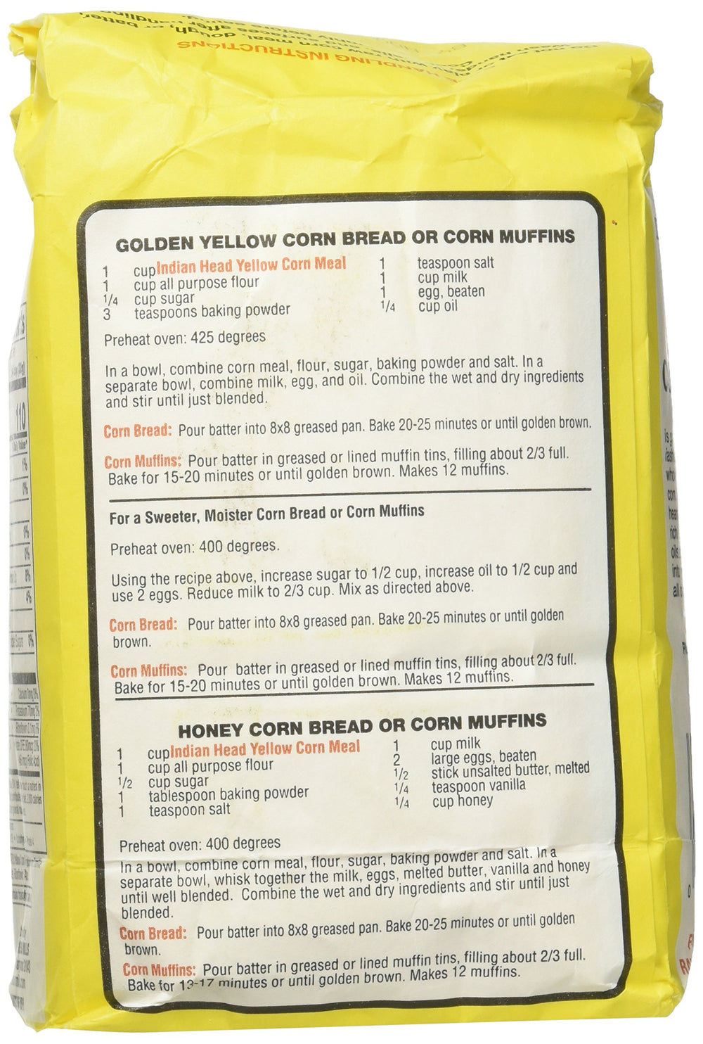 Indian Head yellow corn meal in bowl ready for crispy corn bread batter.