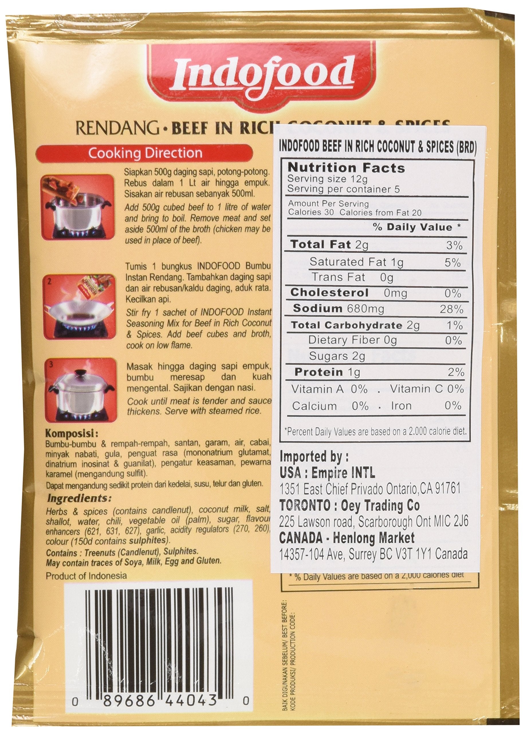 Indofood Rendang spice-mix closeup showing packets for easy weeknight meals.