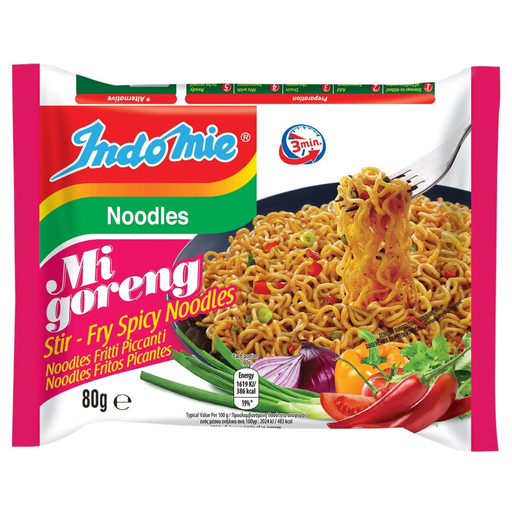 Indomie Mi Goreng noodles image – easy cooking instructions for a fast stir fry.