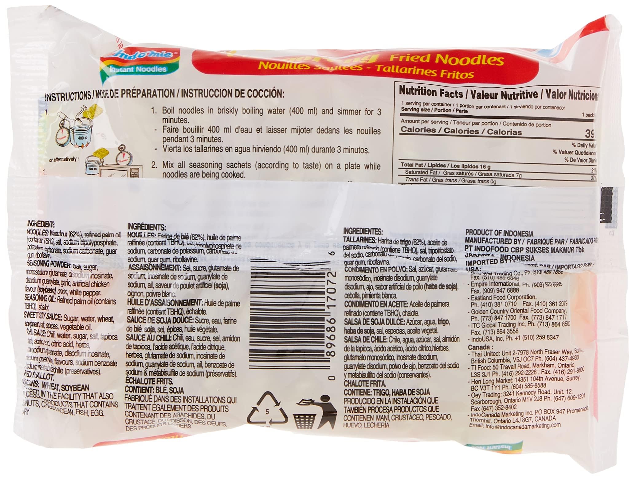 Soy sauce packet from Indomie Mi Goreng enhances savory flavor.