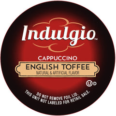 Indulgio cappuccino English Toffee cup with creamy foam, perfect for cozy mornings at home.