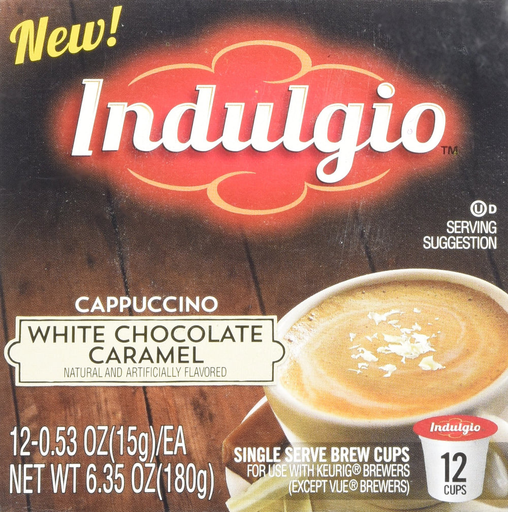 Indulgio Cappuccino white chocolate caramel flavor swirls for café style