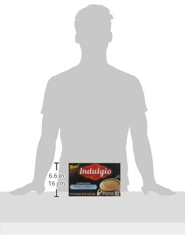 Indulgio Cappuccino French Vanilla branding label reinforces indulgent coffee moments.