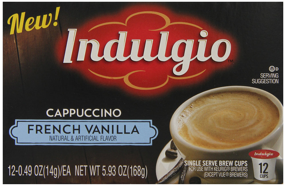 Indulgio Cappuccino French Vanilla foam dollop evokes café-style foam at home.