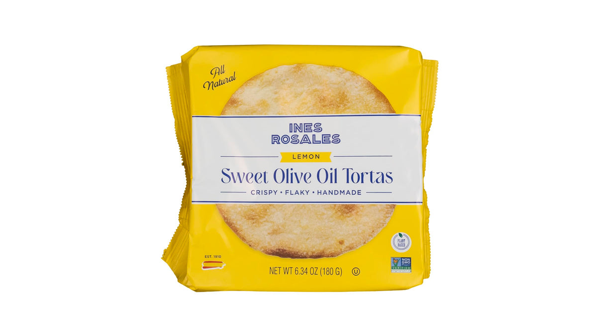 Ines Rosales Sweet Lemon Tortas pack shot highlights premium ingredients and crisp texture