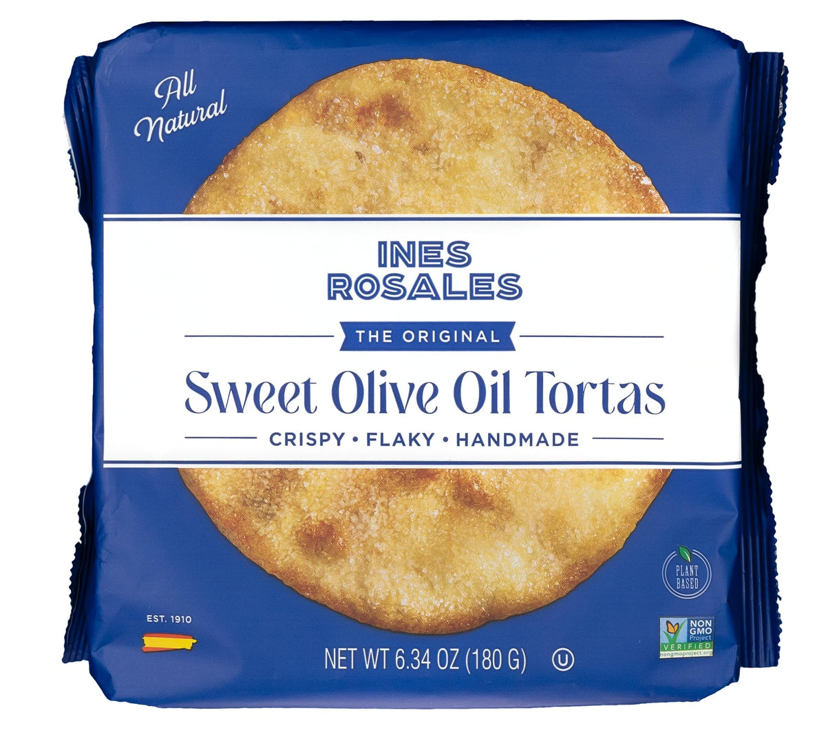 Ines Rosales Tortas Sweet Olive Oil packaging showcases premium ingredients for pantry use.