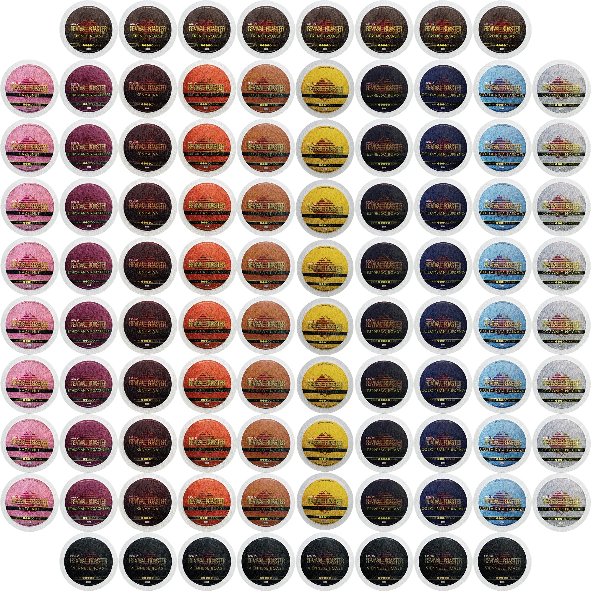 InfuSio variety-pack coffee pods for Keurig brewers delivering 96 cups in 12 flavors
